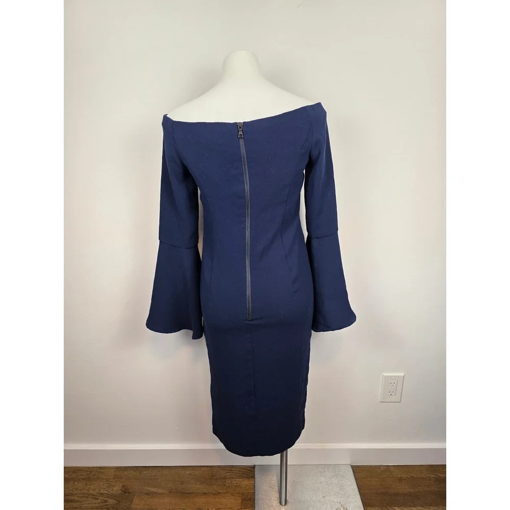 Bardot Navy Blue Off the Shoulder Bell Sleeve Sheath Dress Size 6 S‎ 36183DB